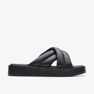 Clarks Alda Glide Black Leather Sandaler Dam Svarta | BTD-870195