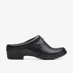 Clarks Angie Mist Black Leather Träskor Dam Svarta | ZCV-497568
