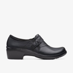Clarks Angie Pearl Black Leather Träskor Dam Svarta | HBX-720158