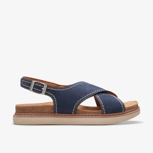 Clarks Arwell Sling Navy Nubuck Sandaler Dam Marinblå | JYV-820317