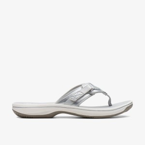 Clarks BREEZE SEA Silver Synthetic Sandaler Dam Silver | PEJ-102738