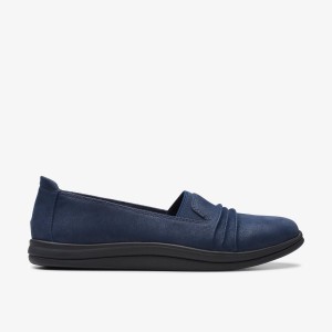 Clarks Breeze Sol Navy Slip On Dam Marinblå | XUO-703915