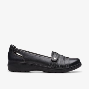 Clarks Carleigh Eliza Black Leather Slip On Dam Svarta | QFA-148570