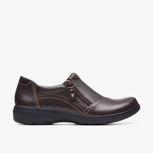 Clarks Carleigh Ray Dark Brown Leather Träskor Dam Mörkbruna | JMB-162903
