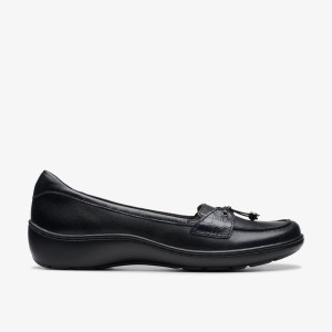 Clarks Cora Haley Black Leather Slip On Dam Svarta | PTI-346785