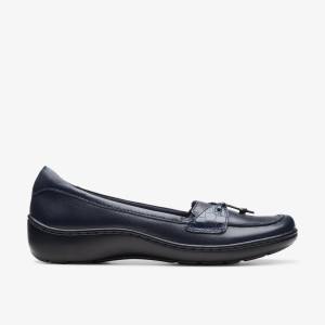 Clarks Cora Haley Navy Leather Slip On Dam Marinblå | KML-436970