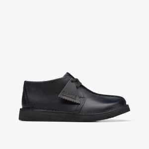 Clarks Desert Trek Older Black Leather Originals Skor Barn Svarta | NIX-780132