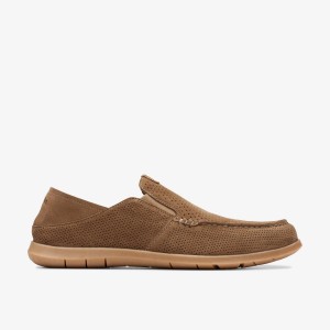 Clarks Flexway Easy Light Tan Suede Slip On & Loafers Herr Ljusbruna | PWH-370826