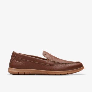 Clarks Flexway Step Light Brown Leather Slip On & Loafers Herr Ljusbruna | CMK-510427