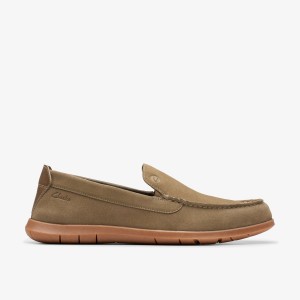 Clarks Flexway Step Olive Suede Slip On & Loafers Herr Olivgröna | CJA-578039
