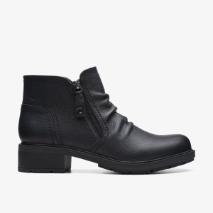 Clarks Hearth Dove Black Leather Stövlar Dam Svarta | ZOD-961780