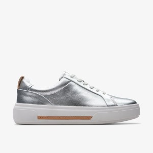 Clarks Hollyhock Walk Silver Leather Platform Skor Dam Silver | UKA-520168
