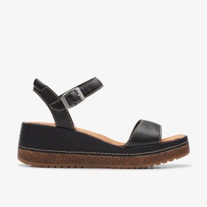 Clarks Kassanda Lily Black Leather Sandaler Dam Svarta | EUL-429713