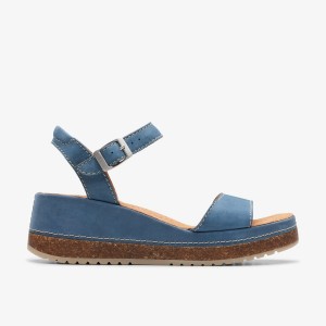 Clarks Kassanda Lily Blue Nubuck Sandaler Dam Blå | UAF-625497