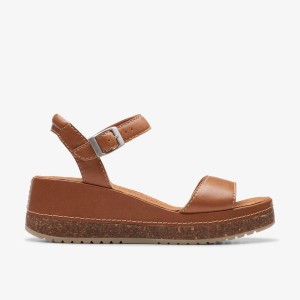Clarks Kassanda Lily Tan Leather Sandaler Dam Bruna | SNY-895703
