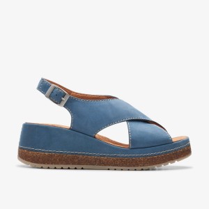 Clarks Kassanda Step Blue Nubuck Sandaler Dam Blå | VDZ-679325