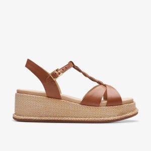 Clarks Kimmei Twist Tan Leather Sandaler Dam Bruna | QMI-278506