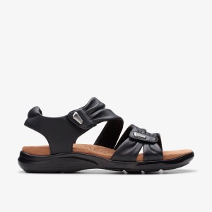 Clarks Kitly Ave Black Leather Sandaler Dam Svarta | TWC-475189