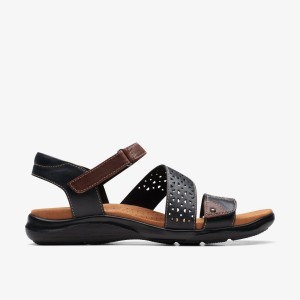 Clarks Kitly Way Black Leather Sandaler Dam Svarta | DKN-123408