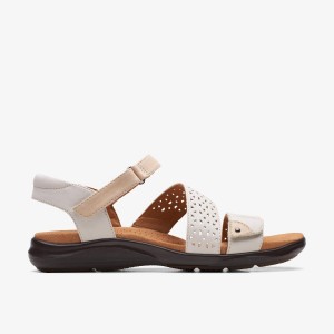 Clarks Kitly Way White Leather Sandaler Dam Vita | IZF-260731