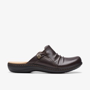 Clarks Laurieann Bay Dark Brown Leather Träskor Dam Mörkbruna | IVJ-187450
