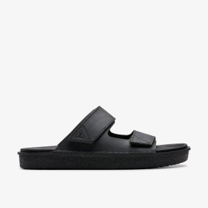 Clarks Litton Strap Black Leather Sandaler Herr Svarta | MHQ-732048