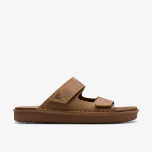 Clarks Litton Strap Tan Leather Sandaler Herr Bruna | KWR-294817