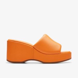 Clarks Manon Glide Orange Leather Kilklack Dam Orange | ELR-598401