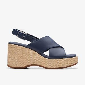 Clarks Manon Wish Navy Leather Kilklack Dam Marinblå | VFA-036571