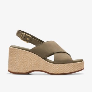 Clarks Manon Wish Olive Nubuck Sandaler Dam Olivgröna | EYC-534982