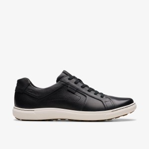Clarks Mapstone Lace Black Leather Sneakers Herr Svarta | MWC-378295