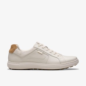 Clarks Mapstone Lace White Leather Sneakers Herr Vita | YOG-205387