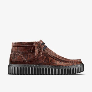 Clarks Martine Rose Torhill Hi Brown Snake Stövlar Herr Bruna Ormskinn | NKJ-839507