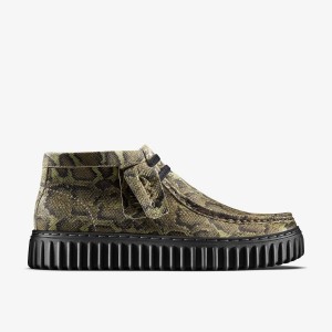 Clarks Martine Rose Torhill Hi Green Snake Stövlar Herr Gröna Ormskinn | HEG-891063