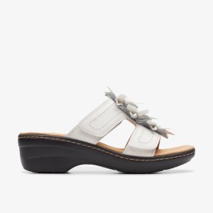 Clarks Merliah Raelyn White Leather Sandaler Dam Vita | CMN-256341