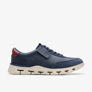 Clarks Nature X One Navy Leather Sneakers Herr Marinblå | PUS-617028