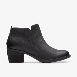 Clarks Neva Lo Black Leather Stövlar Dam Svarta | HUC-314269