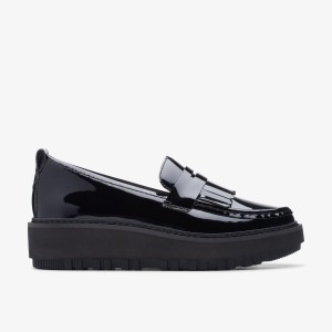 Clarks Orianna Loafer Black Patent Leather Platform Skor Dam Svarta | DEV-316974