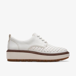 Clarks Orianna Move Off White Leather Platform Skor Dam Vita | SHB-762843