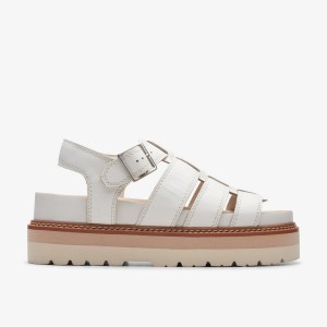 Clarks Orianna Twist Off White Leather Platform Skor Dam Vita | TES-938041