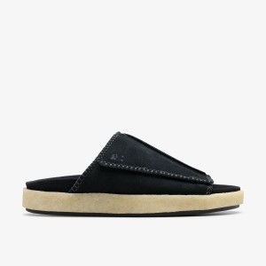 Clarks Overleigh Slide Black Suede Sandaler Herr Svarta | AZT-471065