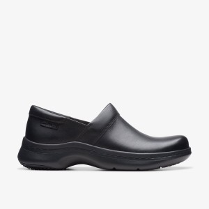 Clarks Pro Gem Black Leather Träskor Dam Svarta | SMB-172804