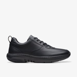 Clarks Pro Lace Black Leather Sneakers Herr Svarta | CJQ-382051