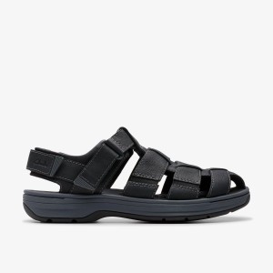 Clarks Saltway Cove Black Leather Sandaler Herr Svarta | EZR-430157