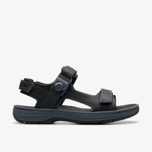 Clarks Saltway Trail Black Leather Sandaler Herr Svarta | NTH-205317