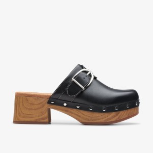 Clarks Sivanne Sun Black Leather Träskor Dam Svarta | RQK-621940