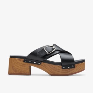Clarks Sivanne Walk Black Leather Träskor Dam Svarta | PGT-749651