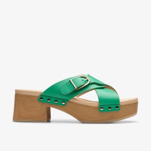 Clarks Sivanne Walk Green Leather Träskor Dam Gröna | FBT-485632