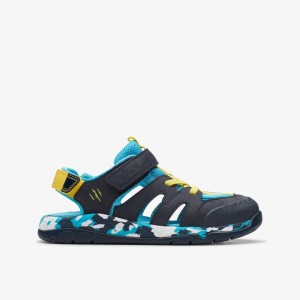 Clarks Steggy Roar Kid Navy Combination Sandaler Barn Marinblå | DOL-853276