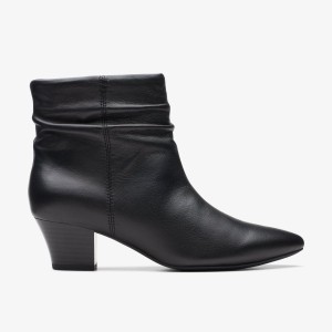 Clarks Teresa Skip Black Leather Stövlar Dam Svarta | JZD-461702